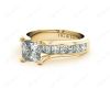 Princess Cut Diamond Engagement ring with four claws Channel Setting Side stones in 18K Yellow