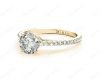 Round Cut Four Claw Set Diamond Ring with Side Halo and Round Cut Diamonds Claw Set on the Band. in 18K Yellow