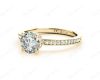 Round Cut Four Claw Set Diamond Ring with Round Pave Set Side Stones in 18K Yellow