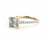 Princess Cut Four Claws Diamond Engagement Ring Pave Set Side Stones in 18K Yellow
