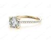 Round Cut Cross Over ring claw set diamond with pave set side stone in 18K Yellow