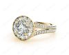 Round Cut Halo Diamond Engagement ring with claw set centre stone in 18K Yellow