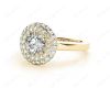 Round Cut Double Halo Diamond Engagement ring with claw set centre stone in 18K Yellow