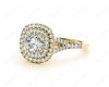 Round Cut Split Shank Diamond Engagement Ring with Double Halo and Pave Set Side Stones in 18K Yellow