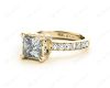 Princess Cut Diamond Engagement Ring with Claw set centre stone with Pave Set Prongs and Side Stones in 18K Yellow