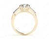 Round Cut Classic Three Stones Ring with Tapered Baguettes Diamond in 18K Yellow