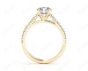 Round Cut Four Claws Diamond Ring with Pave Set Side Stones in 18K Yellow