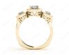 Princess Cut Trilogy Halo Diamond Engagement Ring in 18K Yellow