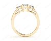 Emerald Cut Four Claw Trilogy Diamond Engagement Ring in 18K Yellow