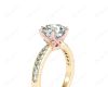 Round Cut Six Claw Set Diamond Ring with Pave Set Side Stones in 18K Yellow