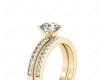 Round cut diamond wedding set rings with four claws setting in 18K Yellow