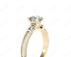 Vintage Style Round Cut Four Claw Diamond Ring with Pave Milgrain Set Side Stones In 18K Yellow