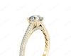 Vintage Style Round Cut Four Claw Set Diamond Ring with Micro Pave Set Stones Down the Shoulders In 18K Yellow