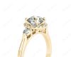 Round Cut Halo Trilogy diamond ring with pave set side stone in 18K Yellow