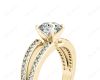 Round Cut 4 Claw Split Shank Engagement Ring with Grain Set Side Stones in 18K Yellow