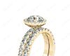Round Cut Halo Diamond Wedding Rings Set with Four Claws Centre Stone Setting in 18K Yellow