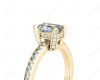 Emerald Cut Four Claw Diamond Ring with grain set side stones in 18K Yellow