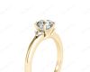 Round Cut Claw Set Trilogy Diamond Ring with Plain Band in 18K Yellow