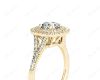 Round Cut Split Shank Diamond Engagement Ring with Double Halo and Pave Set Side Stones in 18K Yellow