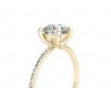 Round Cut Cross Over ring claw set diamond with pave set side stone in 18K Yellow