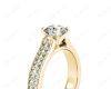 Round Cut Four Claws V Set Diamond Ring with Pave Set Side stones in 18K Yellow