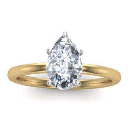 1.00CT Solitaire 5 Claw Setting Pear Shape Diamond Engagement Ring In 18K Yellow and White Gold