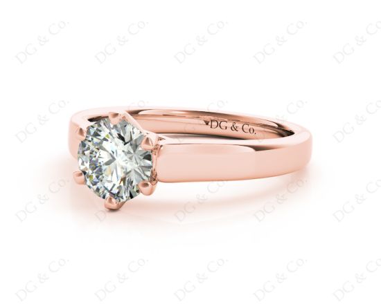 Round Cut Diamond Engagement Ring with Six Prong set centre stone in 18K Rose