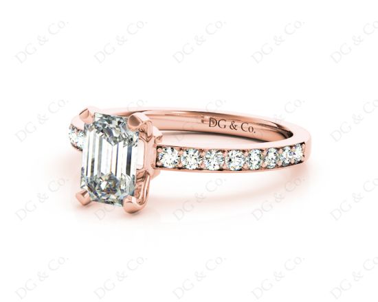 Emerald Cut Diamond Engagement Ring with Four Prong set centre stone   in 18K Rose