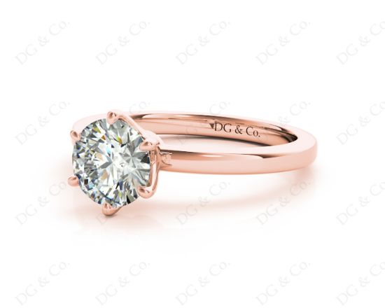 Round Cut Diamond Engagement Ring with Claw set centre stone in 18K Rose