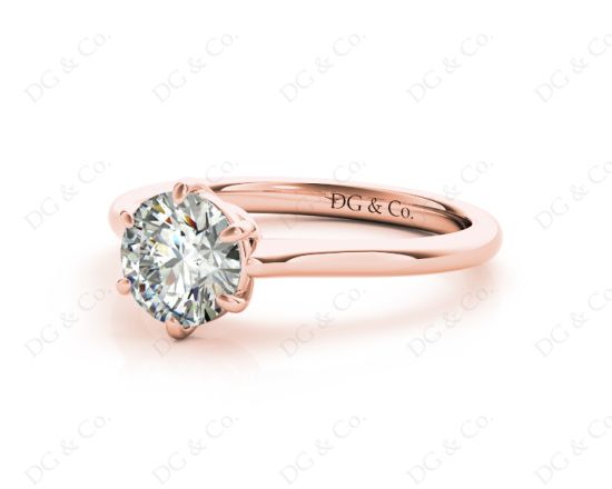Round Cut Classic Six Claws Diamond Solitaire Ring in 18K Rose Gold