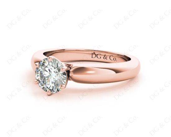 Round cut classic diamond solitaire ring with six claws setting in 18K Rose