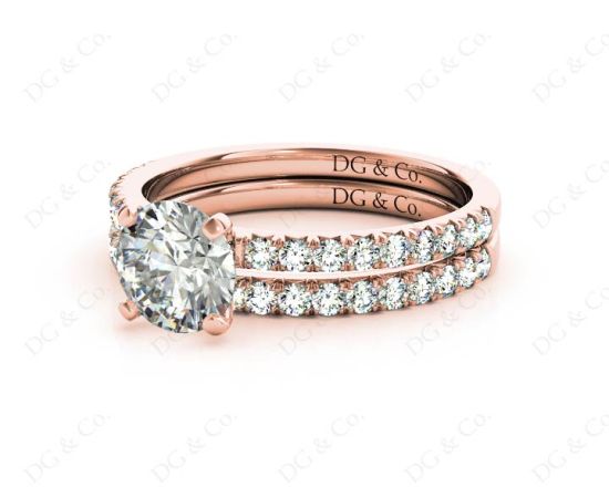 Round Cut Diamond Engagement ring with claw set centre stone in 18K Rose