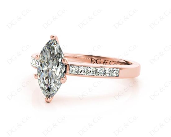 Marquise Cut Diamond Engagement ring with six claws centre stone in 18K Rose