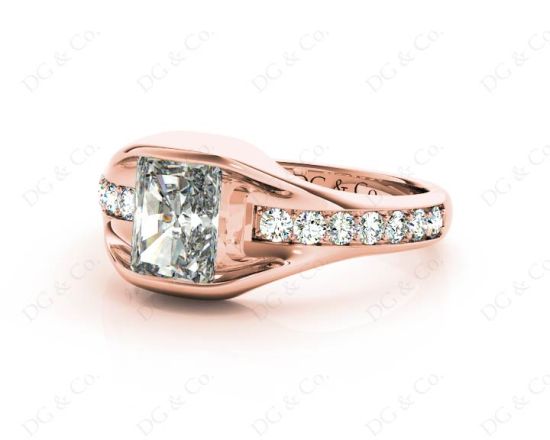 Radiant Cut Diamond Ring with Tension set centre stone in 18K Rose