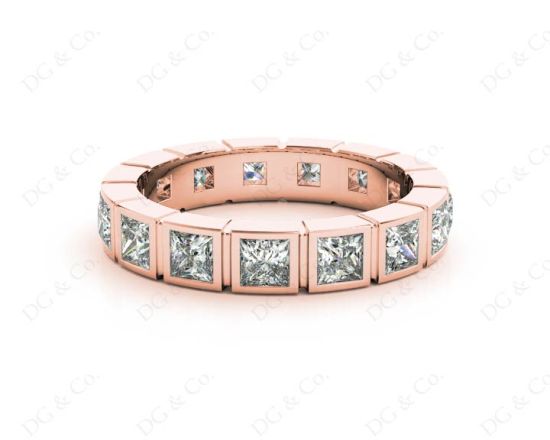 Princess Cut Bezel Set Diamond Eternity Wedding Ring in 18K Rose