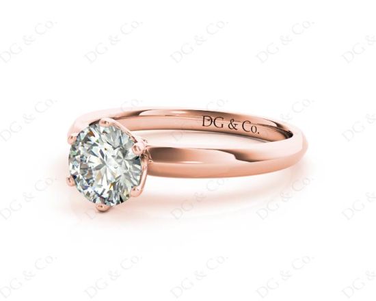 Round Cut Six Claw Set Diamond Ring With Round Cut Diamonds Pave Set on the Sides with a Plain Band in 18K Rose