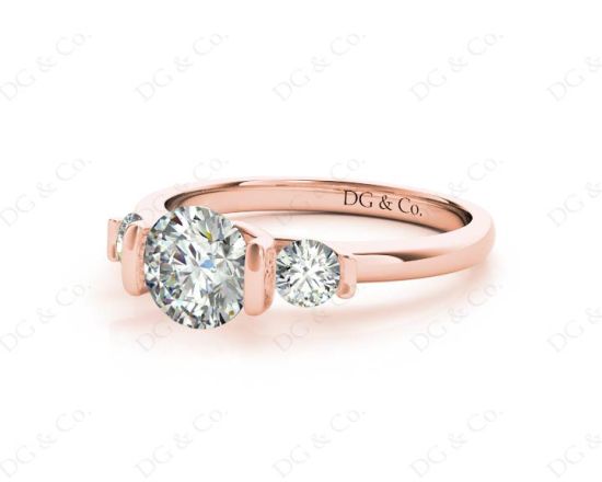 Round Cut Classic Trilogy Tension Set Diamond Ring in 18K Rose