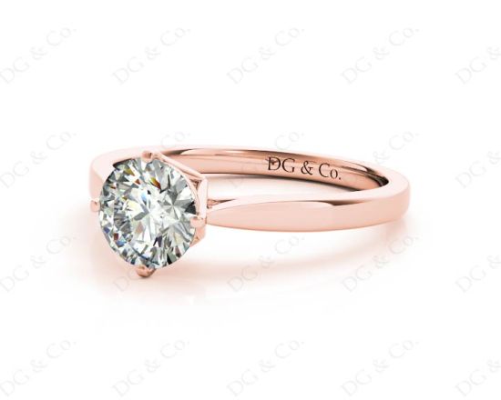 Art Deco Solitaire Round Cut Four Claw Diamond Ring In 18K Rose