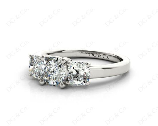 Cushion Cut Four Caw Trilogy Diamond Engagement Ring In 18K White