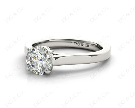 Round Cut Solitaire Diamond Engagement Ring with Four Prong set centre stone in 18K White