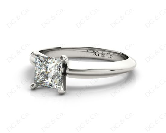 Princess Cut Solitaire Diamond Engagement Ring with Claw set centre stone with Knife-Edge Shoulders in Platinum