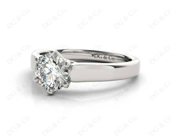 Round Cut Solitaire Diamond Engagement Ring with Twist Six Prong set centre stone in 18K White