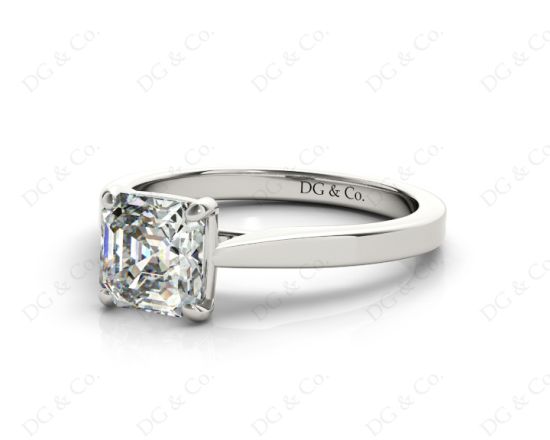 Asscher Cut Solitaire Diamond Engagement Ring with 4 Claw set centre stone in 18K White