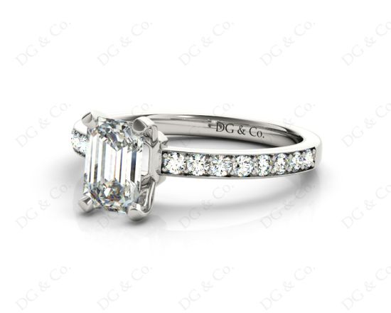 Emerald Cut Diamond Engagement Ring with Four Prong set centre stone in Platinum