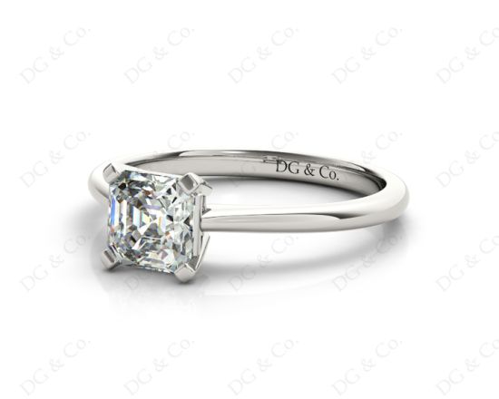Asscher Cut Classic Four Claws Diamond Engagement Solitaire Ring in Platinum
