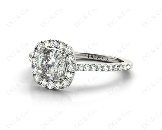 Cushion Cut Halo Diamond Engagement Ring with Claw Set Centre Stone in 18K White