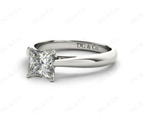 Princess Cut Four Claw Set Diamond Ring   in 18K White