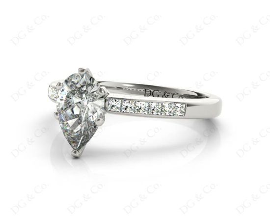 Pear Cut Diamond Engagement ring with six claws centre stone in 18K White