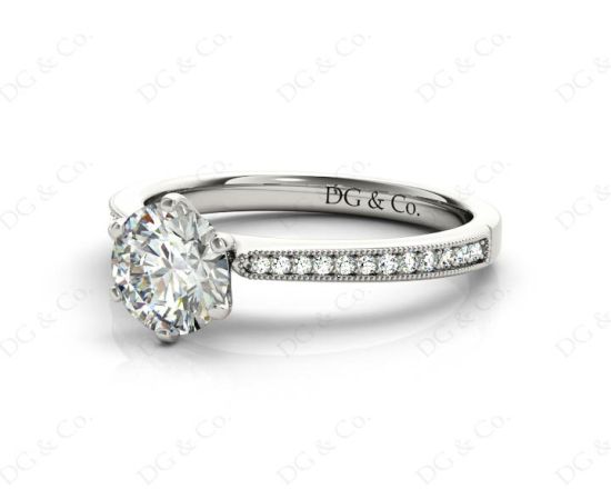 Round Cut Six Claw Set Diamond Ring with Round cut Diamonds in Platinum