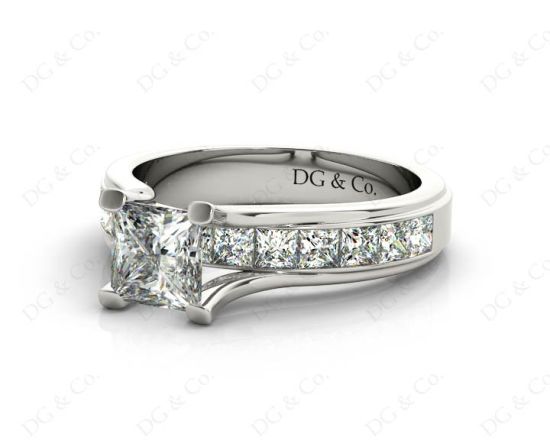 Princess Cut Diamond Engagement ring Channel Setting Side stones in Platinum